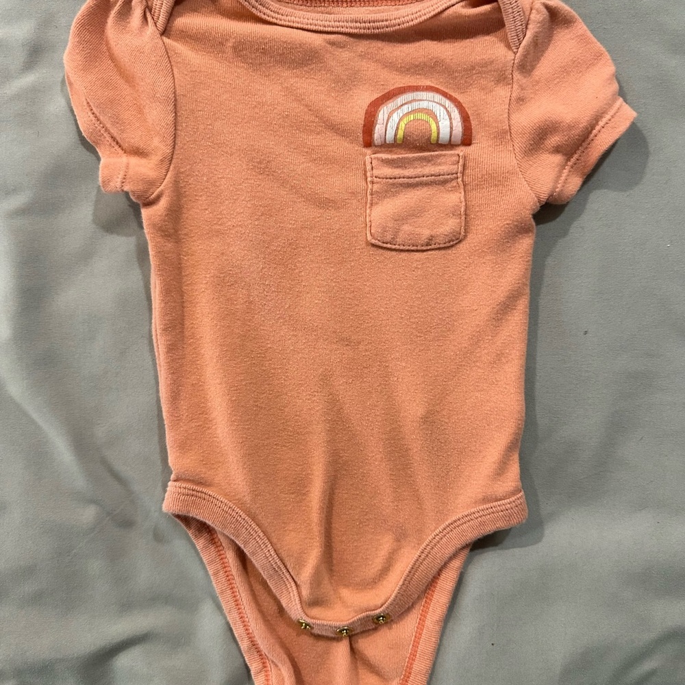 Peach Baby Onesie with Rainbow Patch